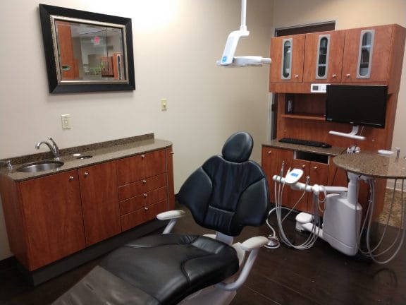 Operatory area with a comfortable dental chair on display